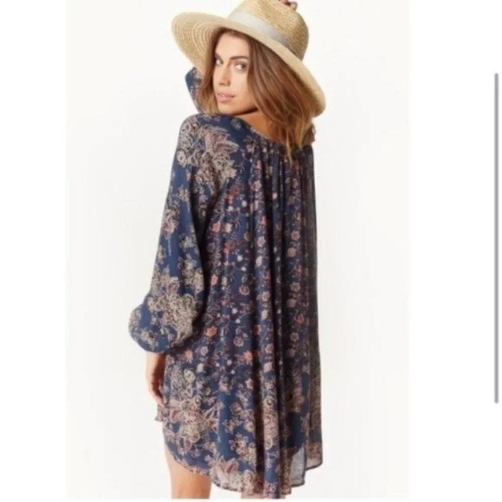 Free People Blue Floral Bohemian Mini Dress